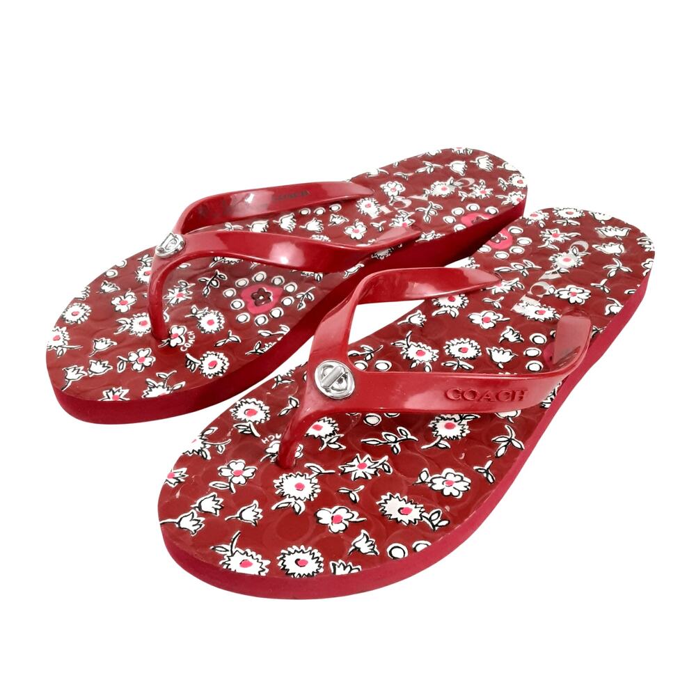 Coach Abigail Flip Flops Turn Lock Thong Sandals Red Poppy Womens 5-6 Cruise
